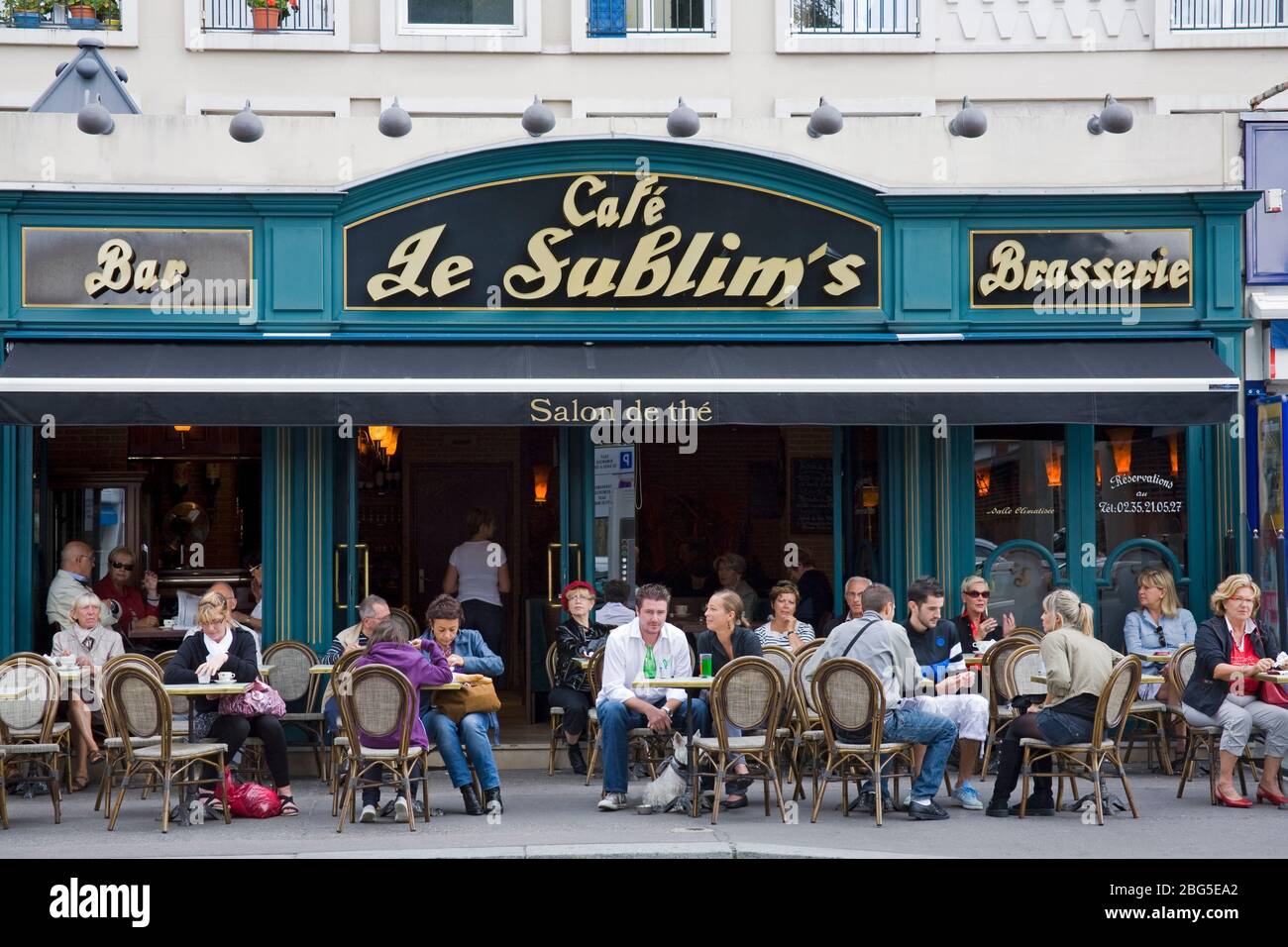 Cafe on Rue Bernardin de St. Pierre, Le Havre, Normandy, France, Europe Stock Photo