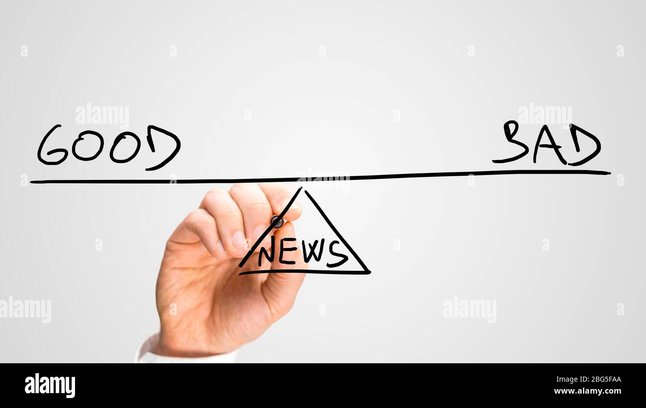 Male hand drawing seesaw showing Good and Bad news in perfect ...