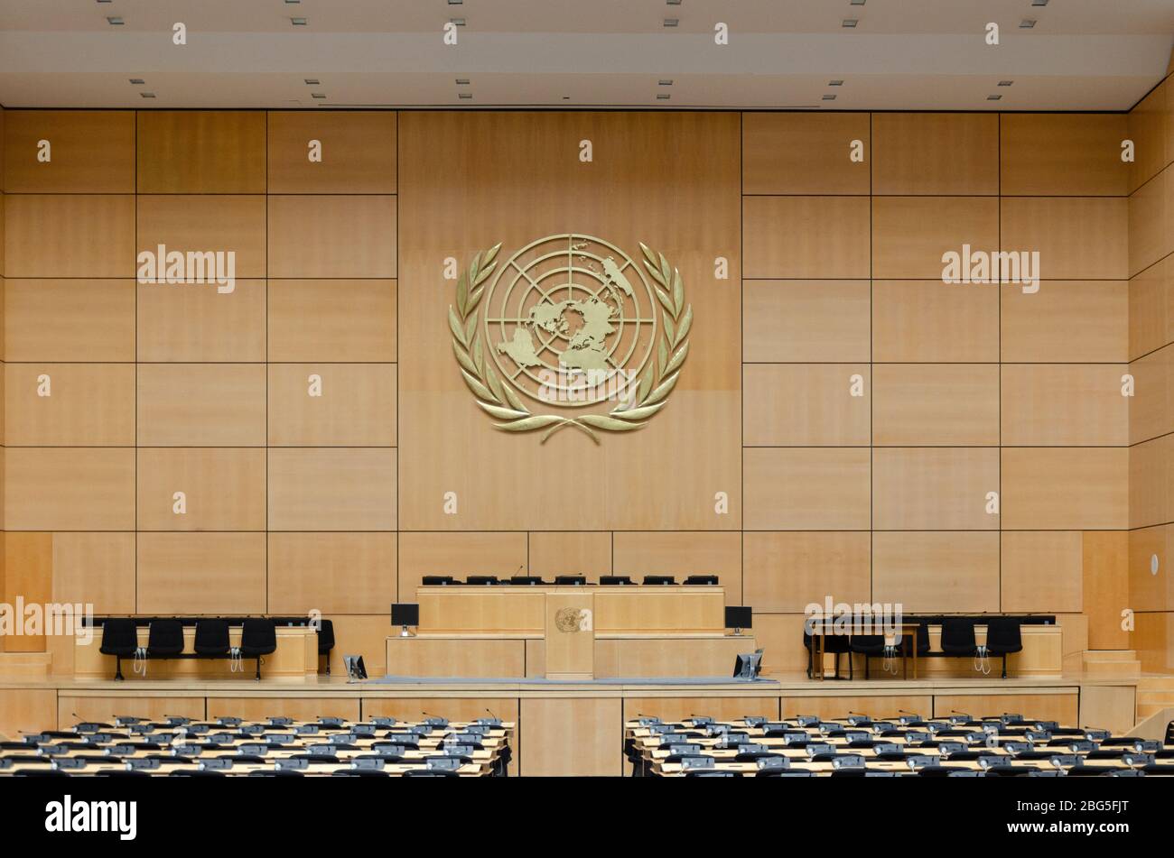 General Assembly Hall, Assemblée Générale at United Nations Office, Geneva, Switzerland Stock Photo