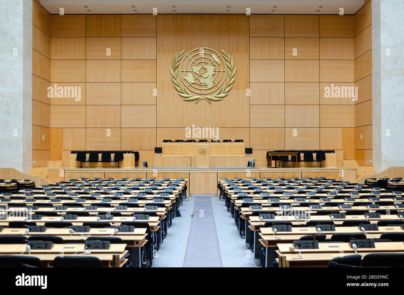 General Assembly Hall, Assemblée Générale at United Nations Office, Geneva, Switzerland Stock Photo