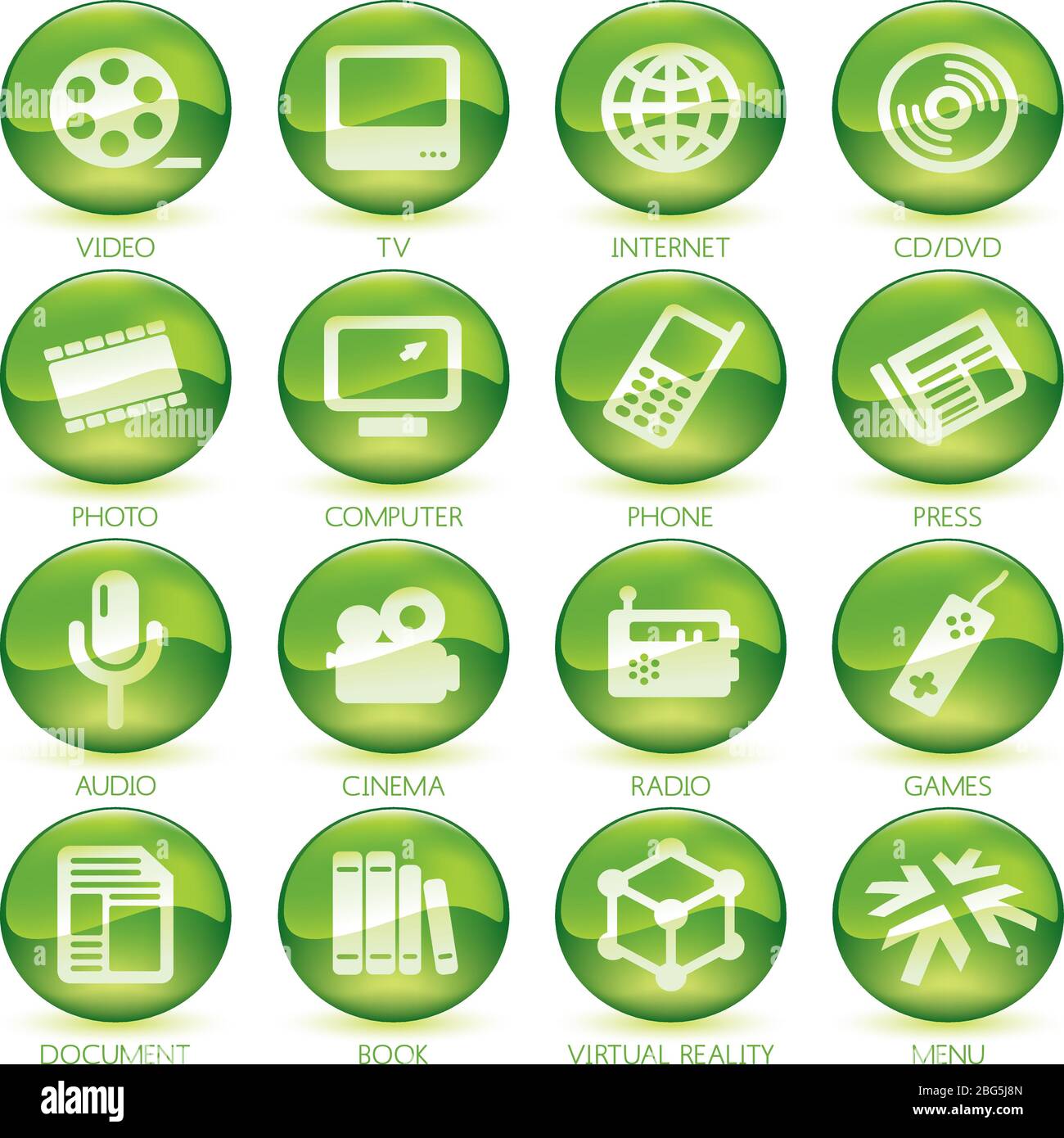 Vector illustration. Icons of media control in circular buttons. Color ...