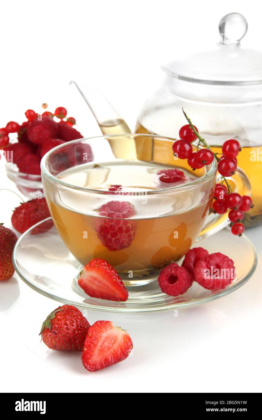 Cup of berry tea isolated on white Stock Photo - Alamy