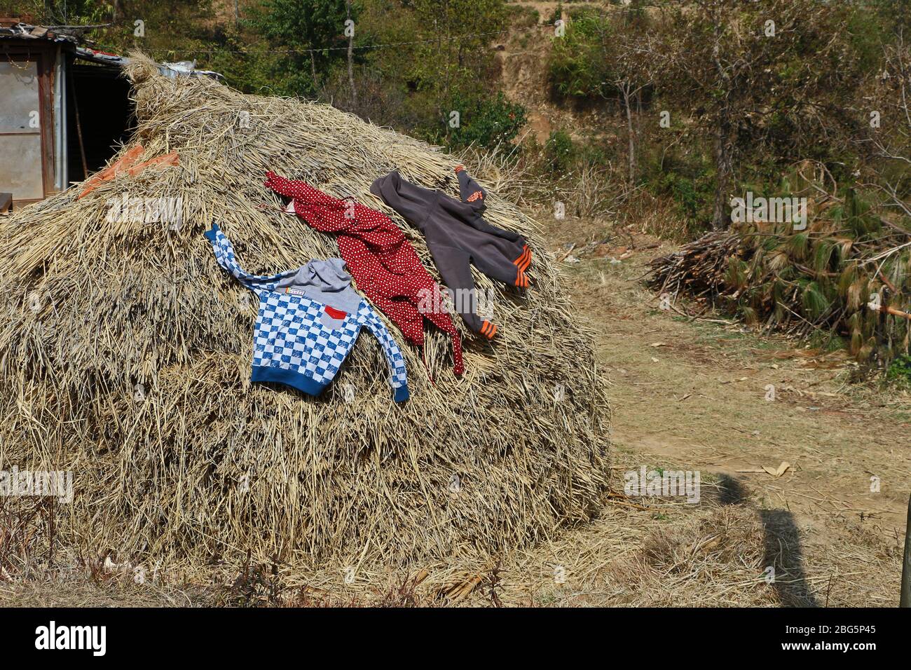 Clothes dry in Nepal travel Stock Photo