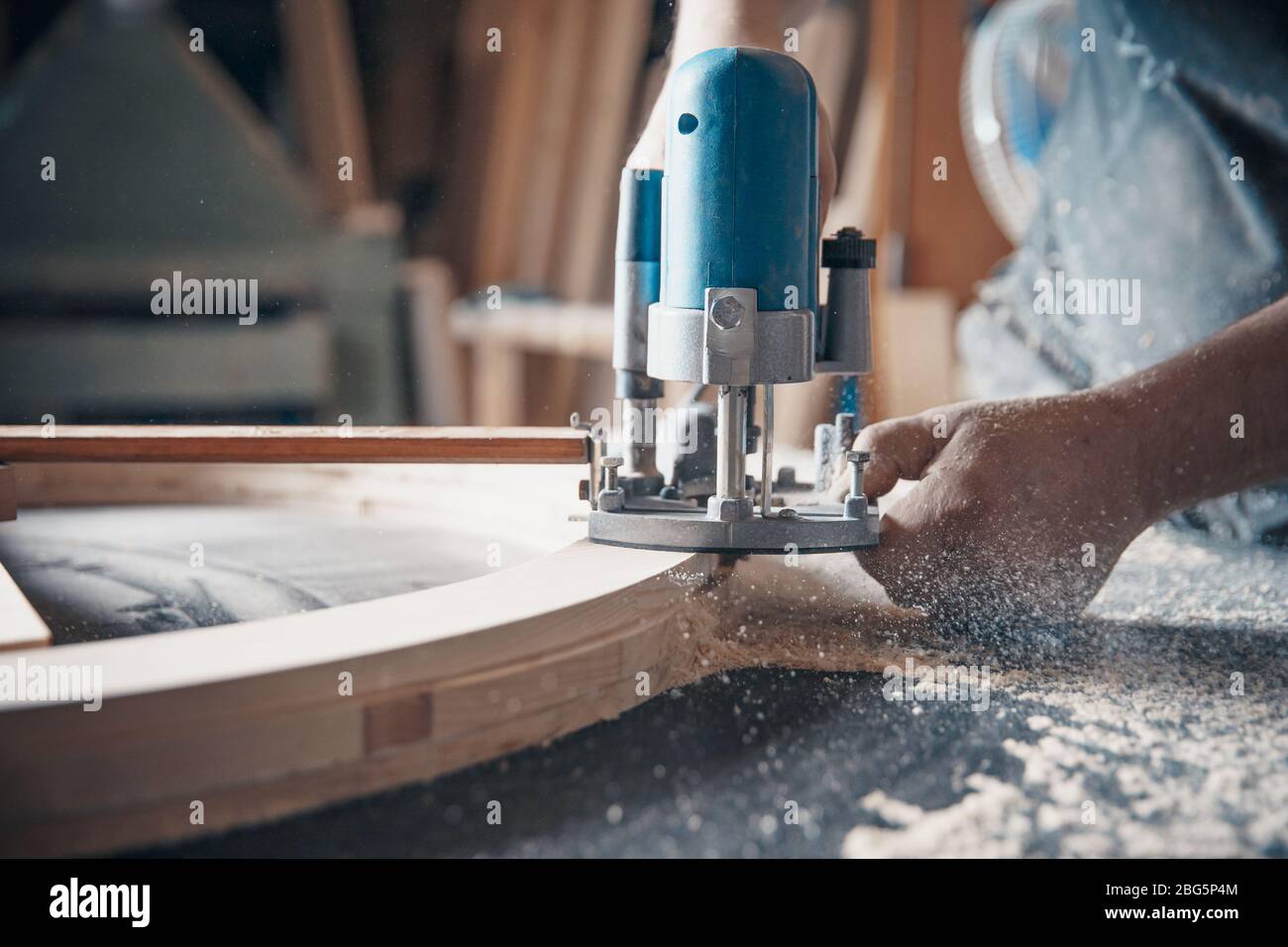 Milling wood in the joinery using manual mechanical cutters Stock Photo Alamy