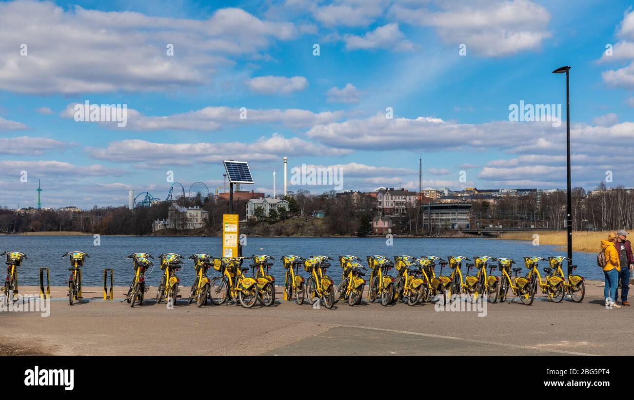 Töölönlahti -region is a popular area for outdoor activities. Jogging, biking, skating can be done in beautiful surroundings. Stock Photo