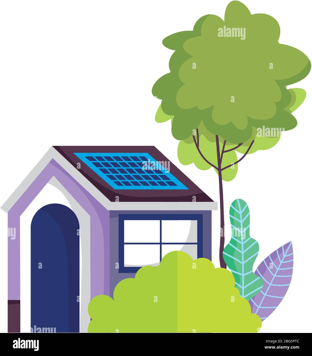eco friendly house solar panel energy sustainable tree isolated icon ...
