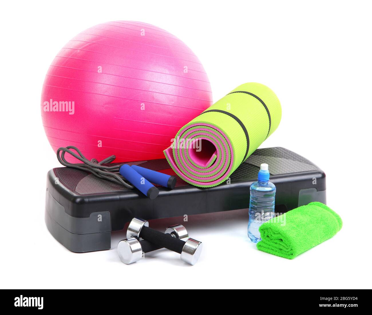 Different tools for fitness isolated on white Stock Photo - Alamy