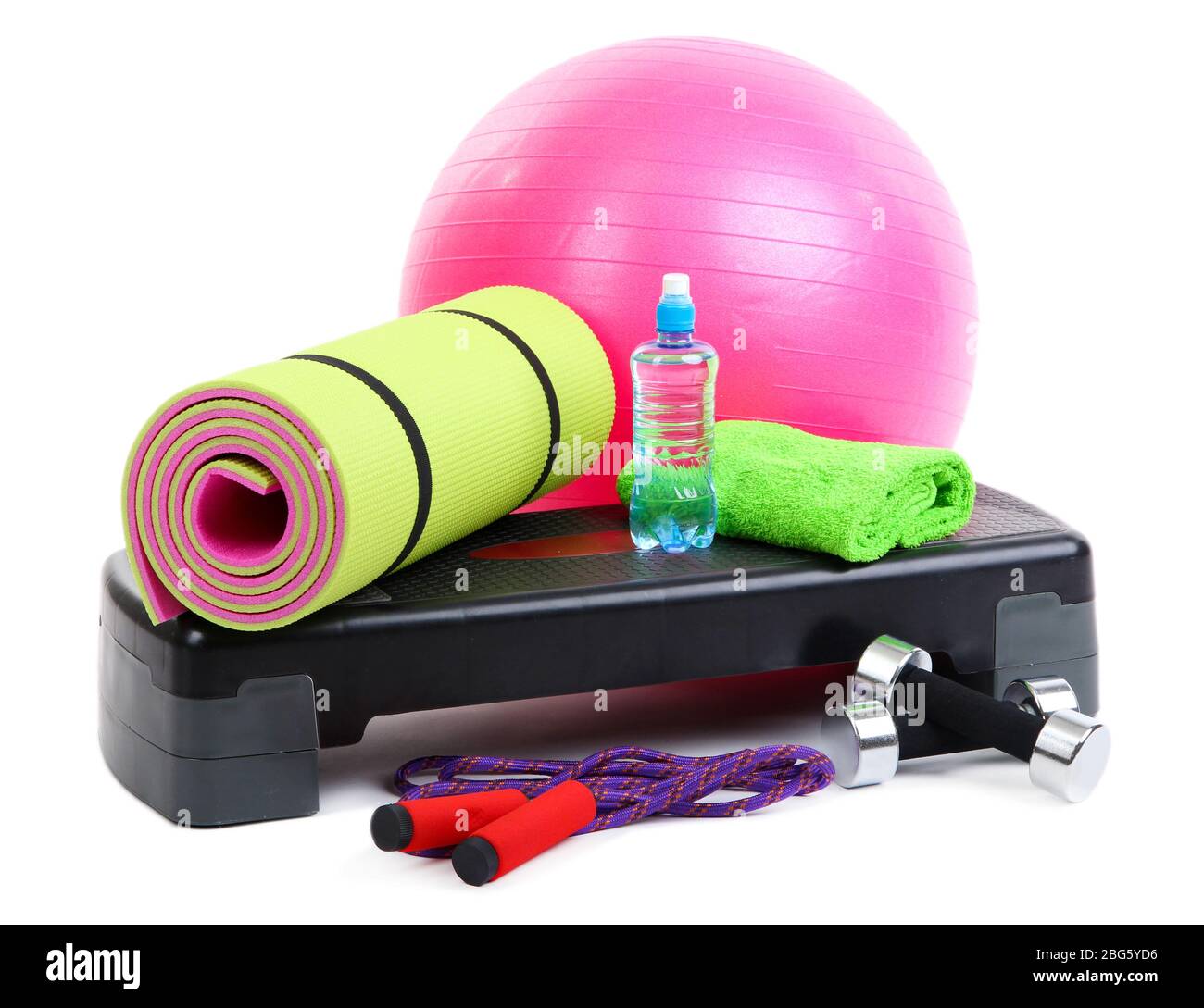 Different tools for fitness isolated on white Stock Photo - Alamy