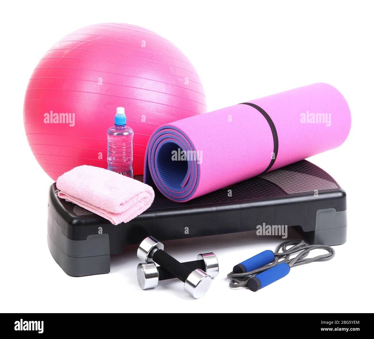 Different tools for fitness isolated on white Stock Photo - Alamy