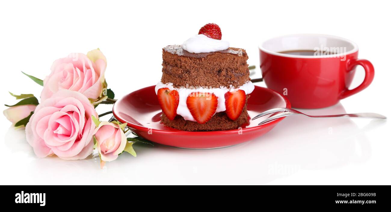 Chocolate cake with strawberry isolated on white Stock Photo - Alamy
