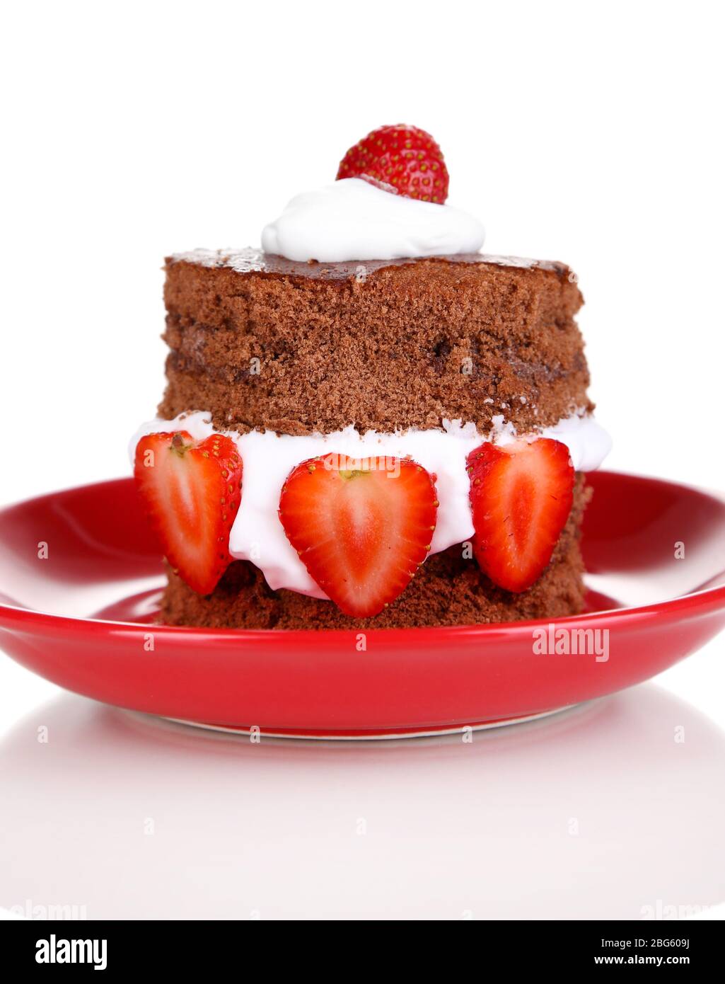 Chocolate cake with strawberry isolated on white Stock Photo - Alamy