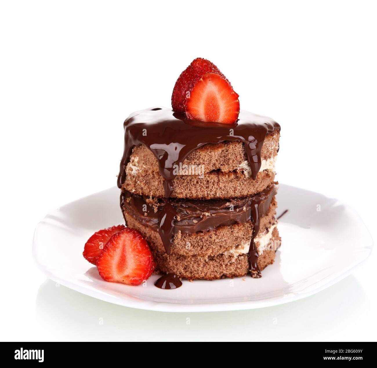 Chocolate cake with strawberry isolated on white Stock Photo - Alamy