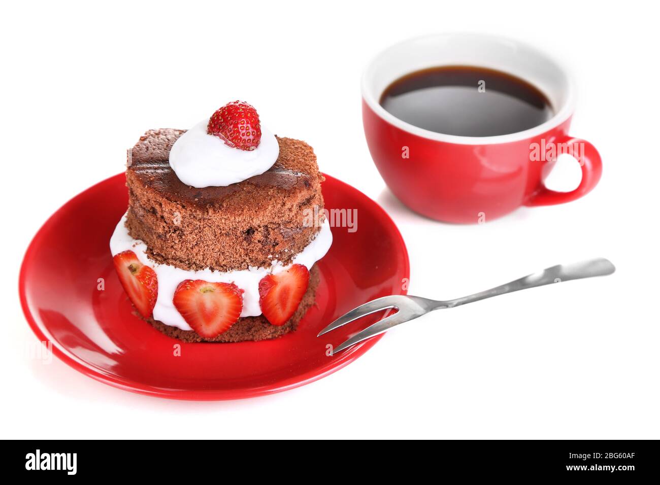 Chocolate cake with strawberry isolated on white Stock Photo - Alamy