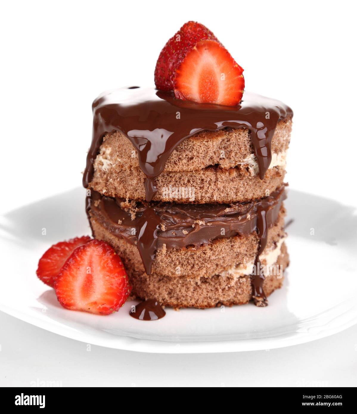 Chocolate cake with strawberry isolated on white Stock Photo - Alamy
