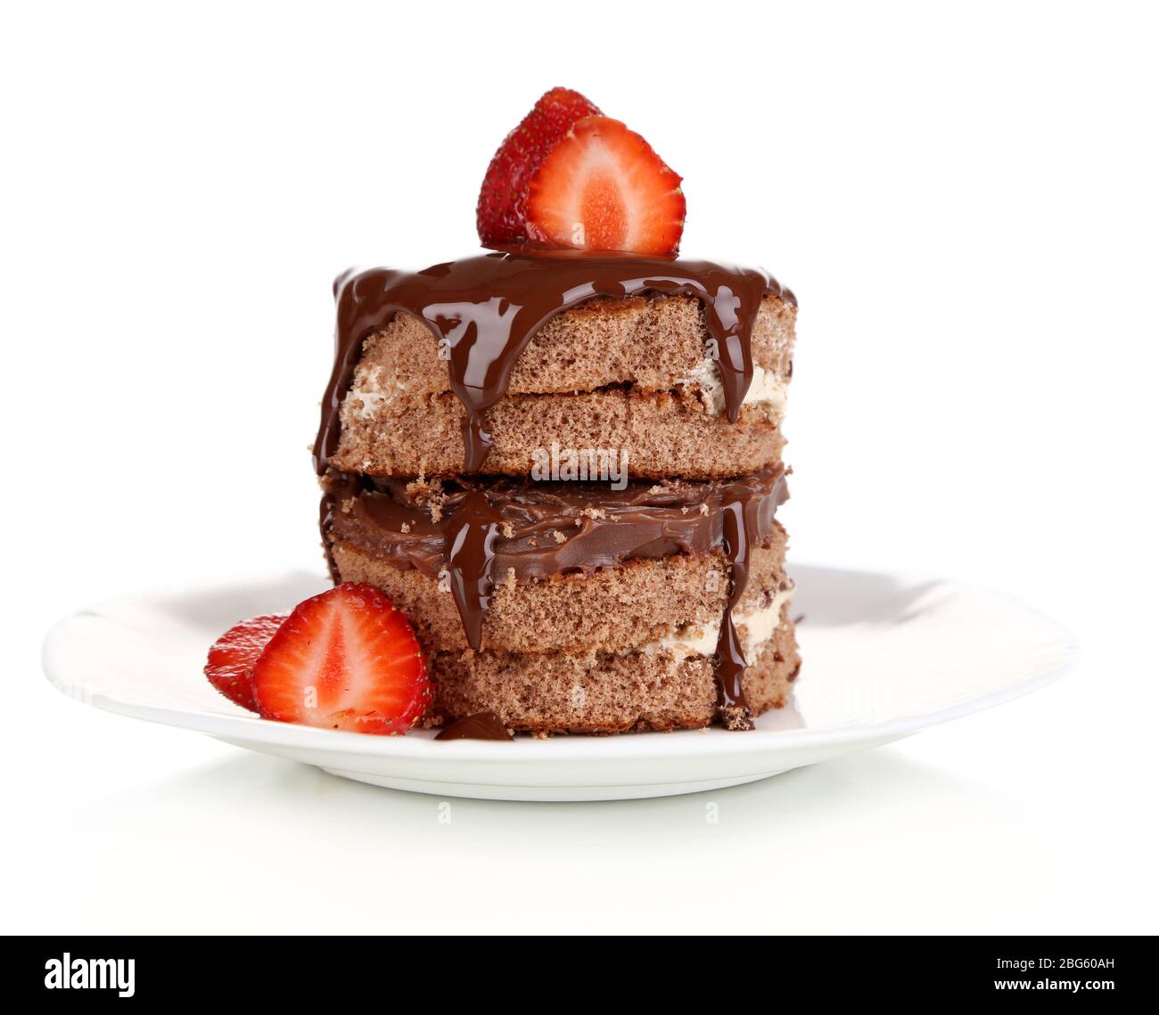 Chocolate cake with strawberry isolated on white Stock Photo - Alamy