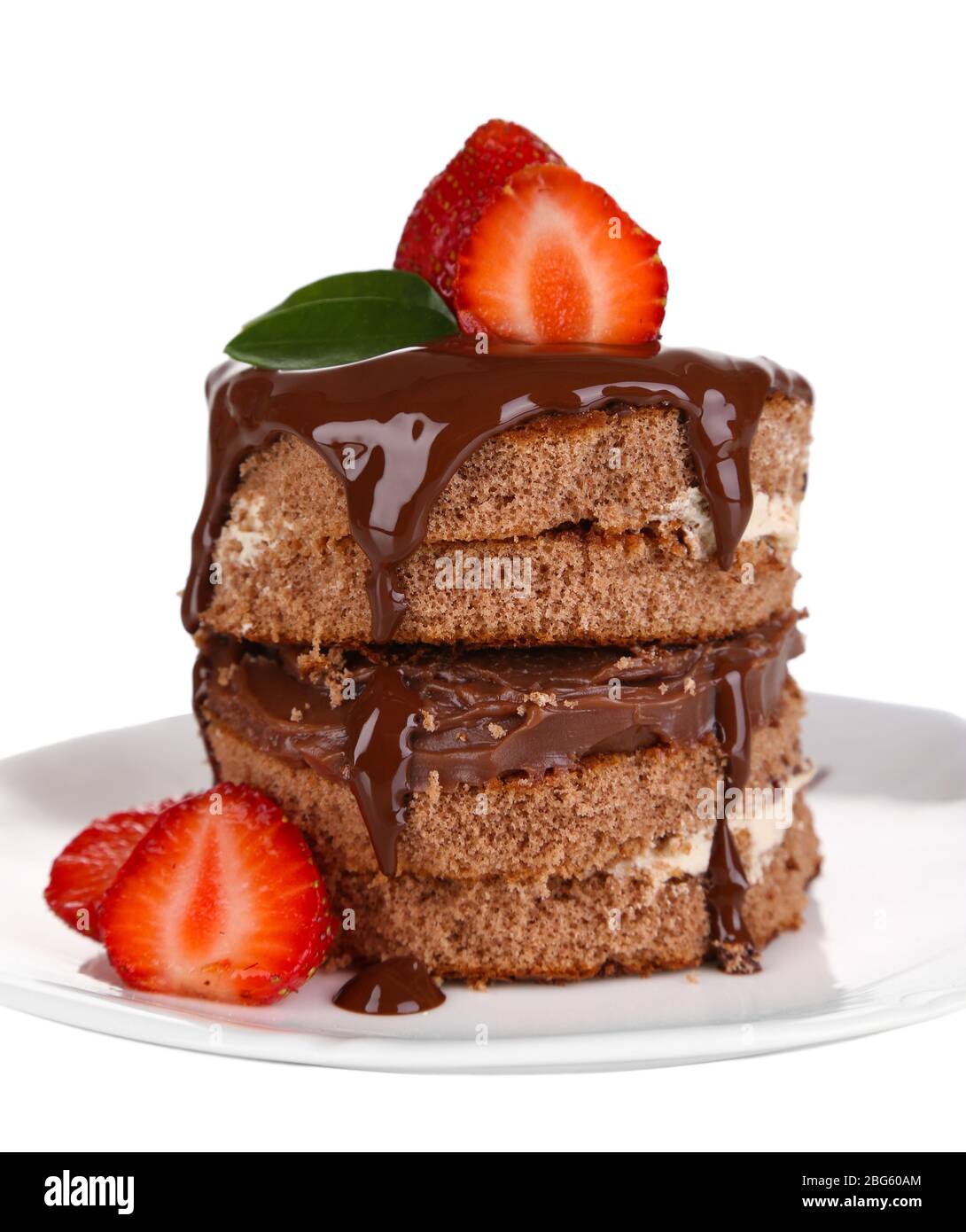 Chocolate cake with strawberry isolated on white Stock Photo - Alamy