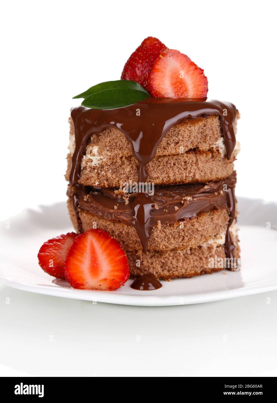 Chocolate cake with strawberry isolated on white Stock Photo - Alamy