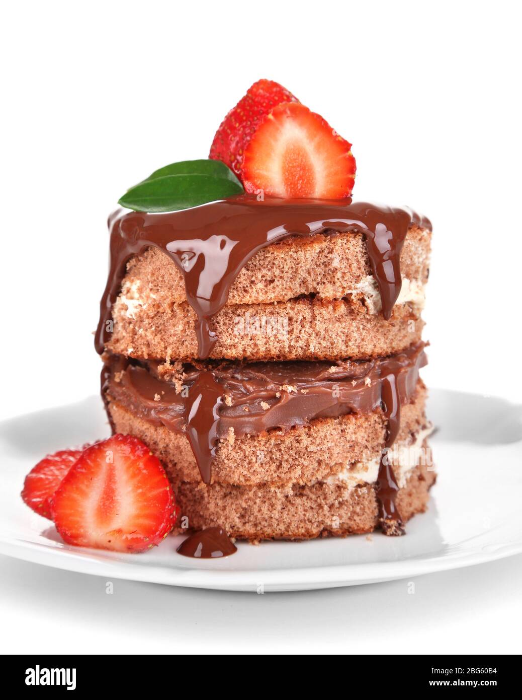 Chocolate cake with strawberry isolated on white Stock Photo - Alamy