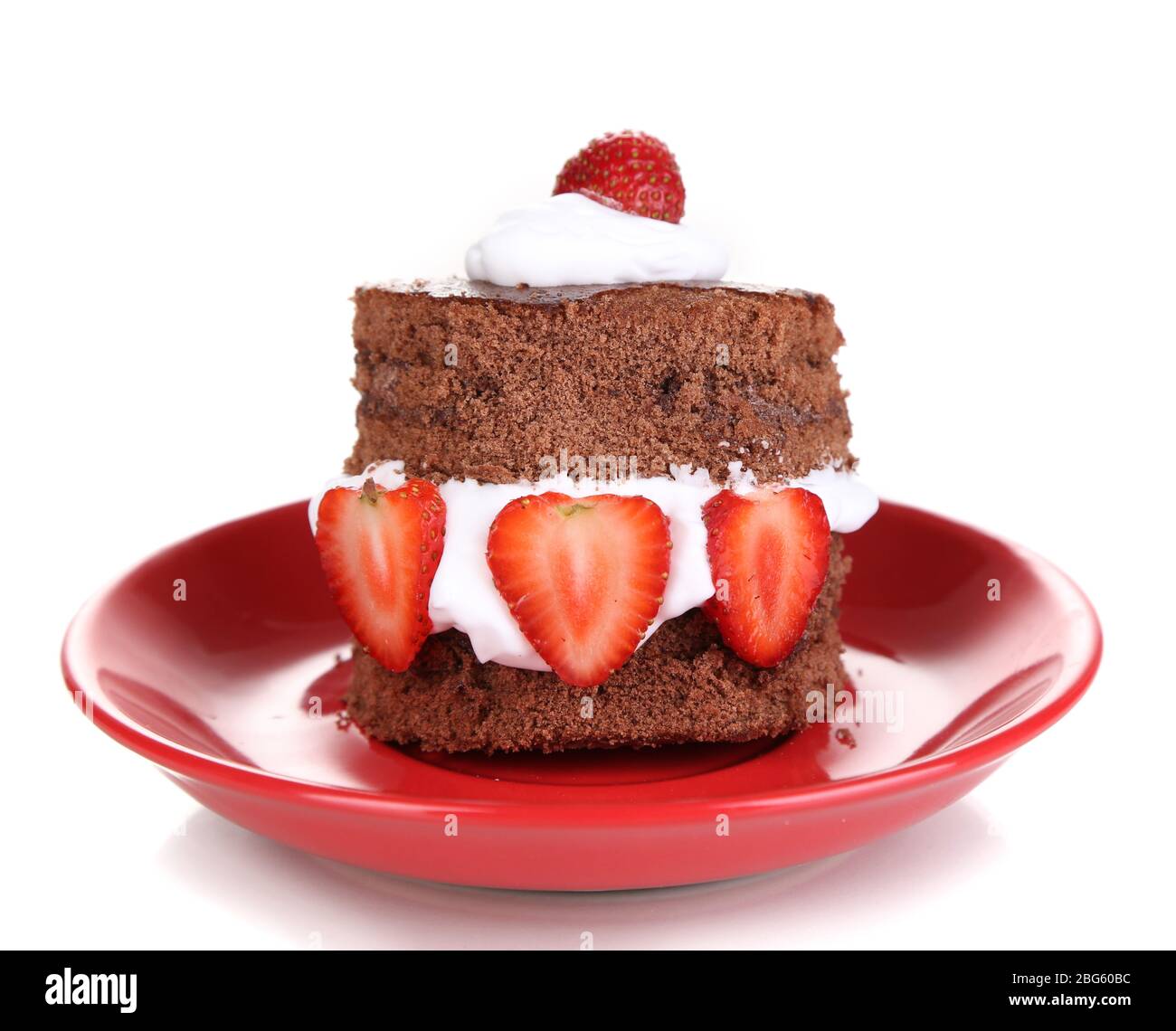Chocolate cake with strawberry isolated on white Stock Photo - Alamy