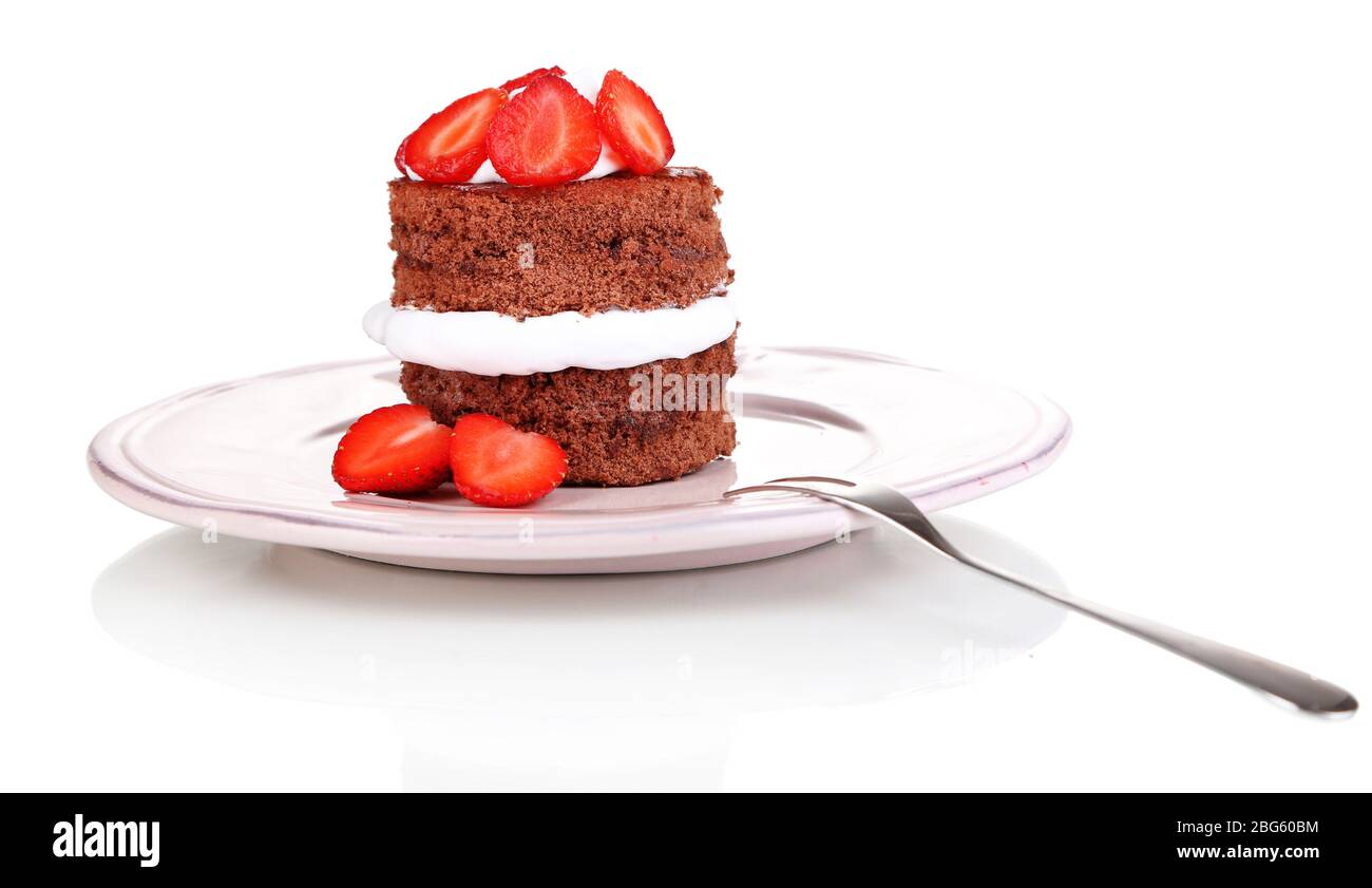 Chocolate cake with strawberry isolated on white Stock Photo - Alamy