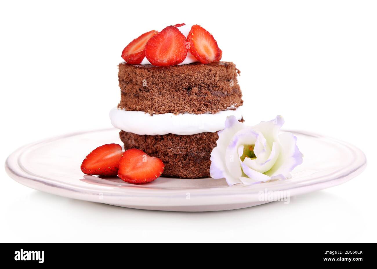 Chocolate cake with strawberry isolated on white Stock Photo - Alamy