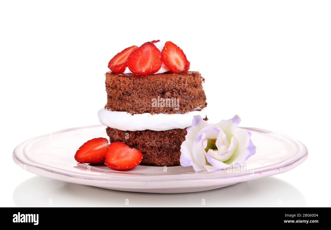 Chocolate cake with strawberry isolated on white Stock Photo - Alamy