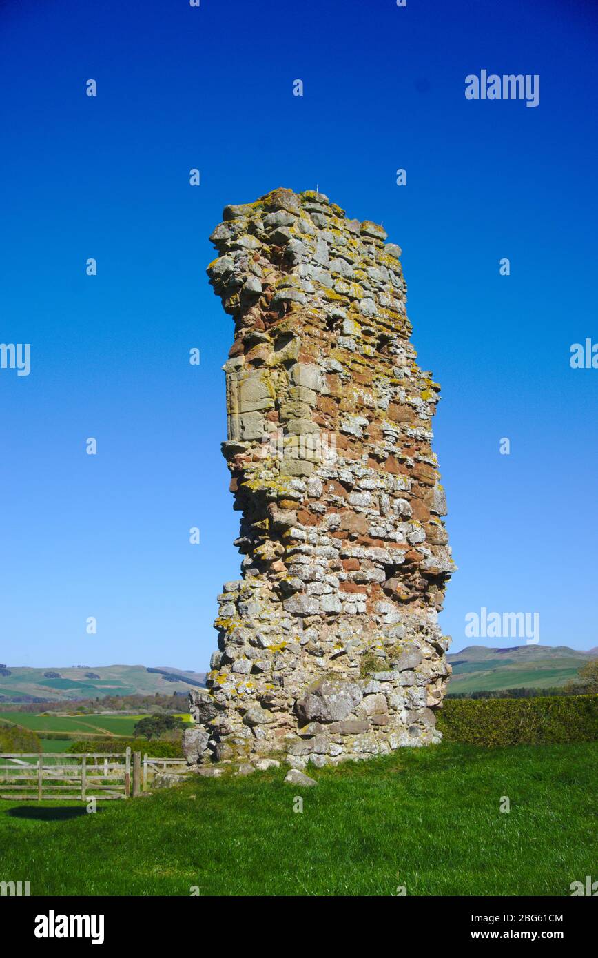 Wall fragment at the ruined 15th century Cessford Castle tower house near Morebattle, Roxburghshire, Scottish Borders, UK Stock Photo