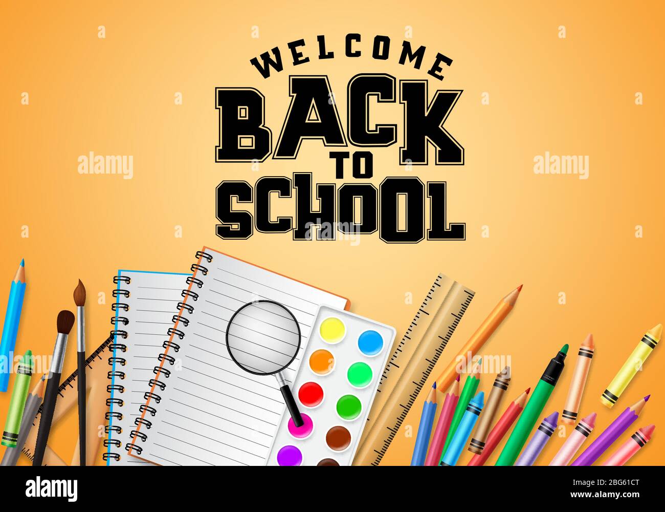 Back to school vector banner design. Welcome back to school typography ...