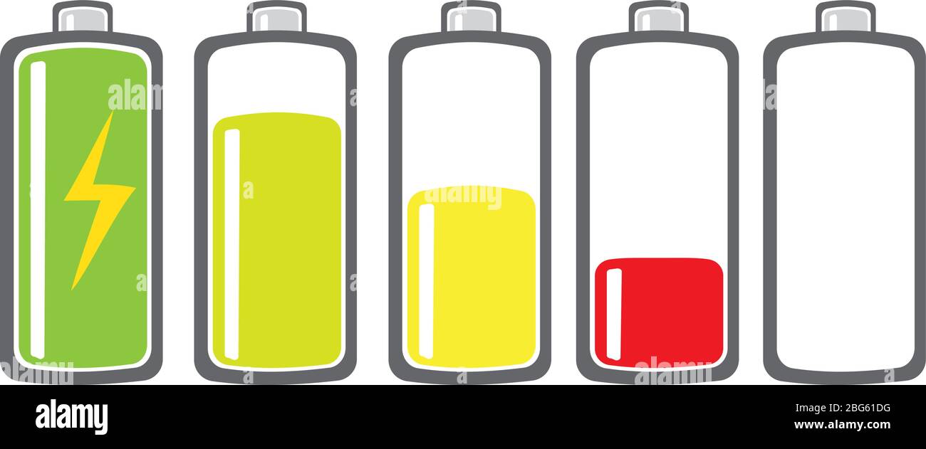 Battery charge indicator set with colours. Charging Battery Energy