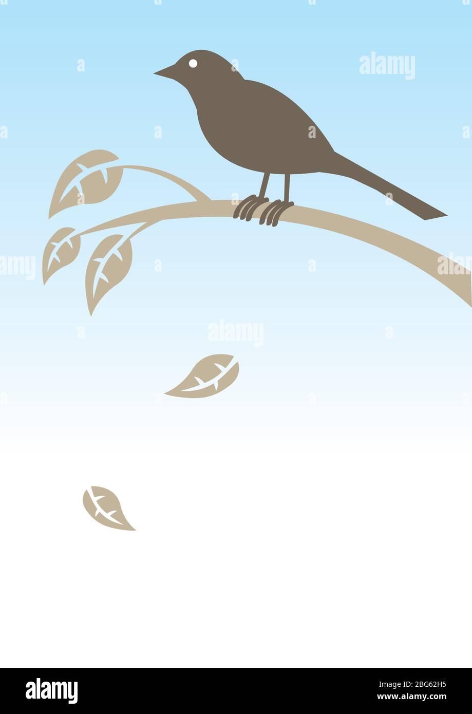 Vector illustration with bird on a branch with leaves. Spaces for own ...