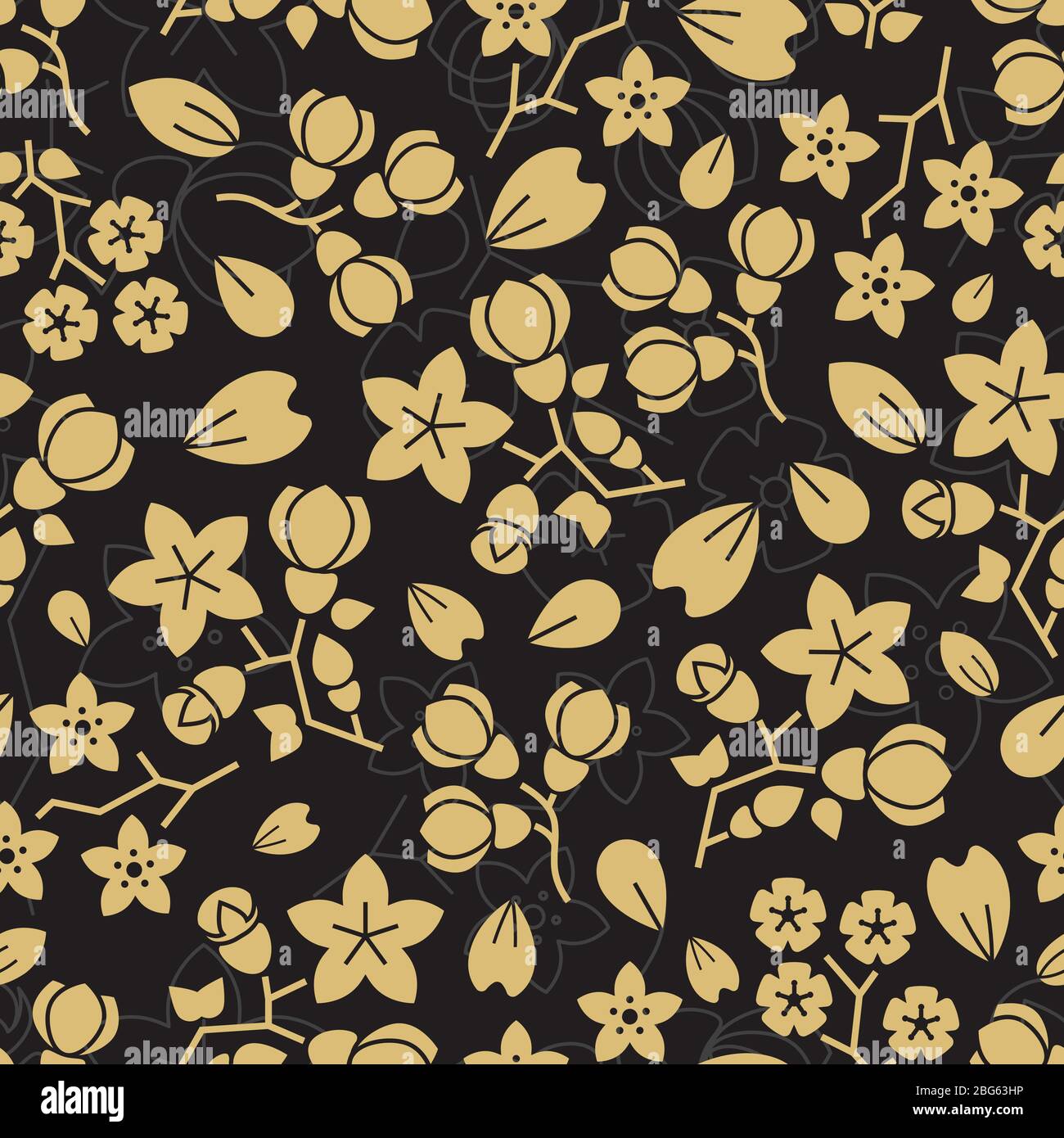 Fashion golden flowers seamless pattern design. Vector floral flower ...