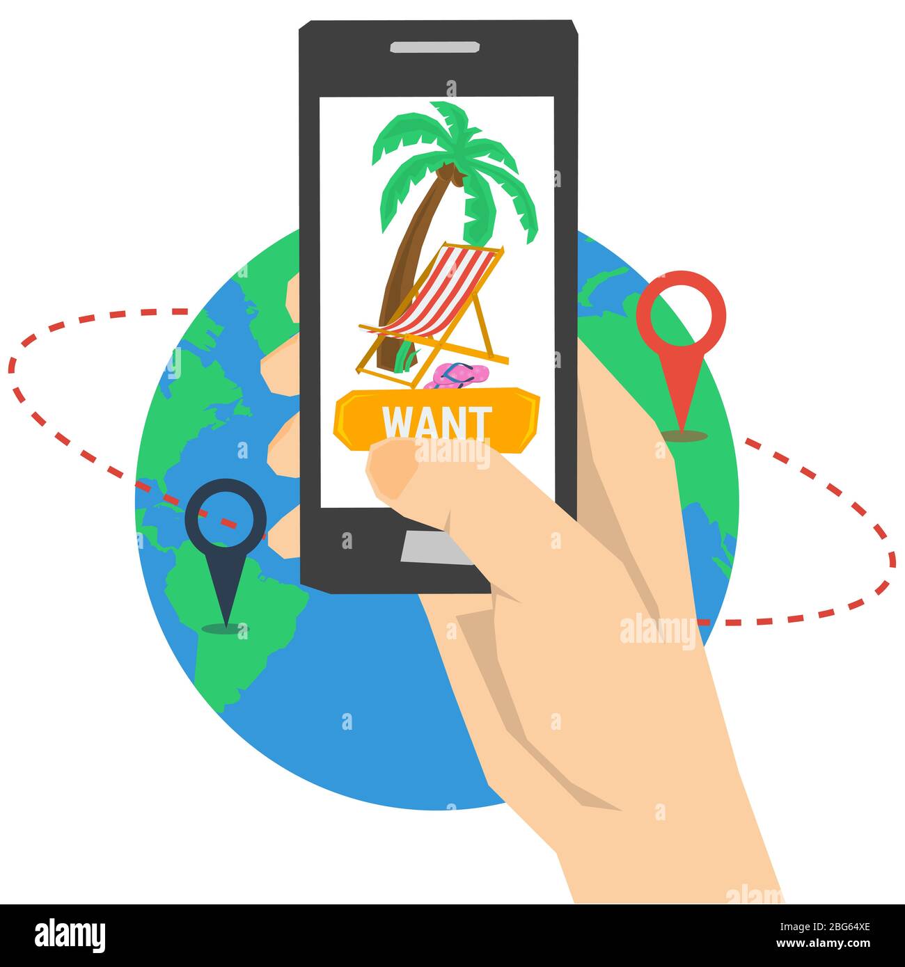 Vacation planning with smart phone Stock Vector