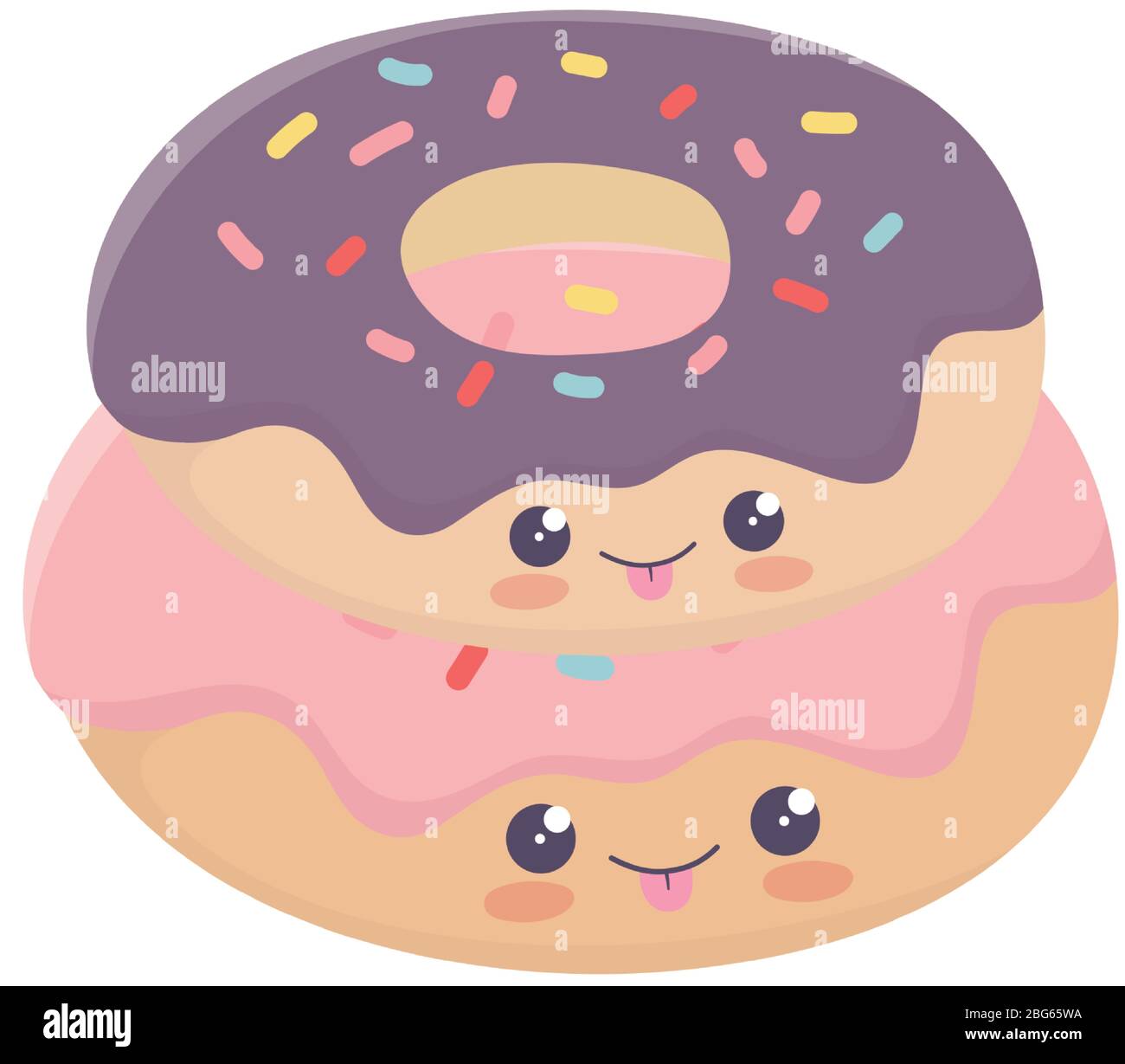 kawaii sweet donuts cute cartoon isolated icon on white background vector illustration Stock Vector
