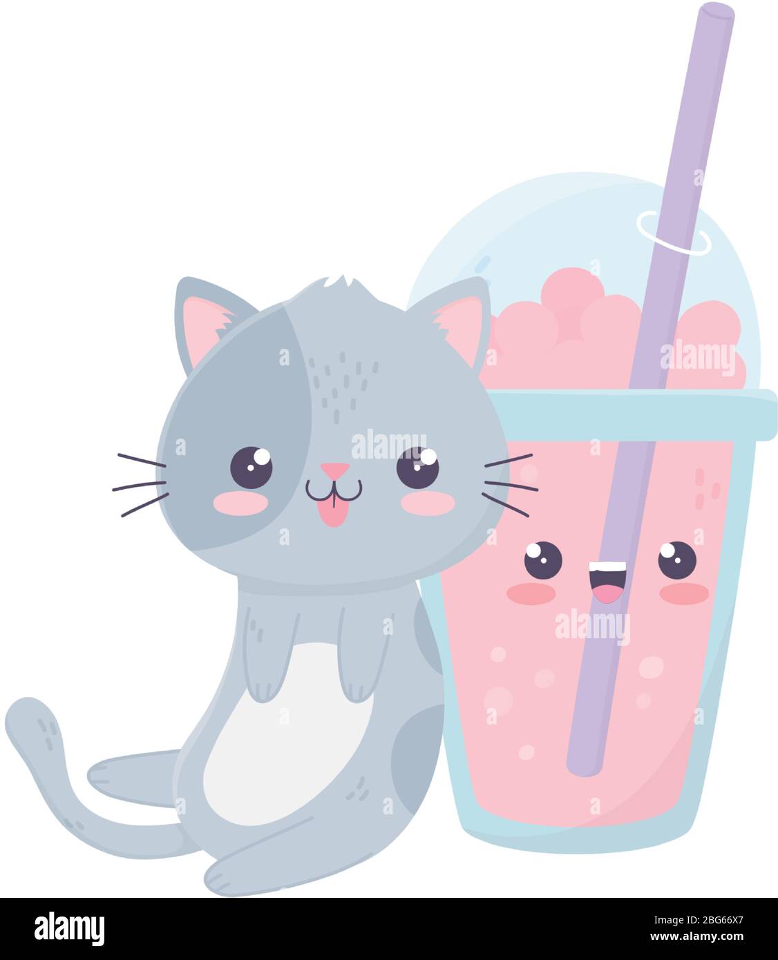 cute cat with milkshake kawaii cartoon character vector illustration ...