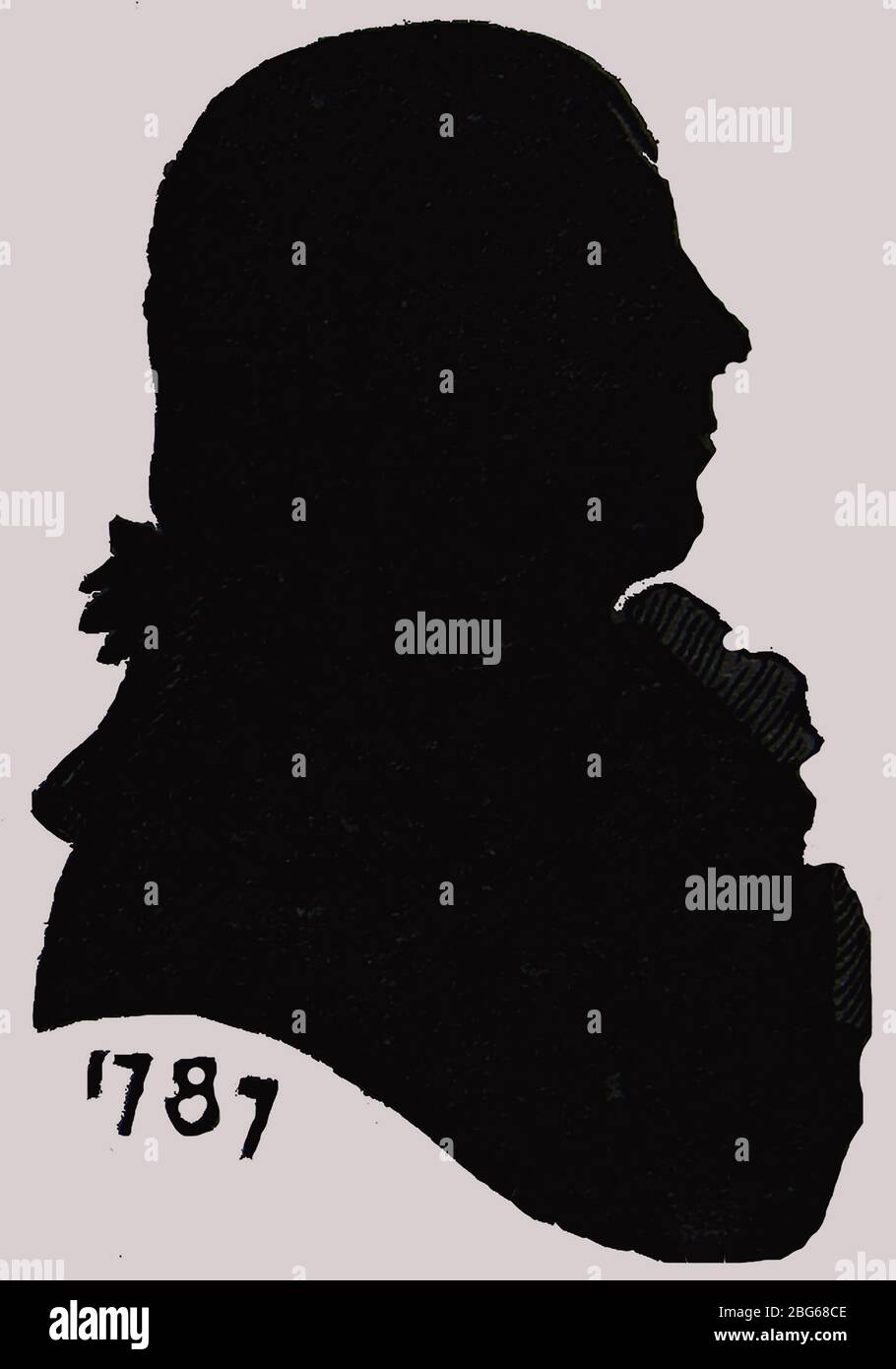 A silhouette drawn from life of Robert Burns (1759 –  1796) cut in 1787. It is said to be a 'true likeness'.Burns was also known as the National Bard, Bard of Ayrshire and the Ploughman Poet. He is the best known of the poets who have written in the Scots language and Scottish dialect, His most well known songs and poems, often performed at Hogmanay (31st December)  include - 'Auld Lang Syne', 'Scots Wha Hae', 'Tam o' Shanter' and  (my love is like) 'A Red, Red Rose'. Burns was a Freemason. Scots around the world celebrate Burn's Night on the anniversary of his birth, 25th January. Stock Photo