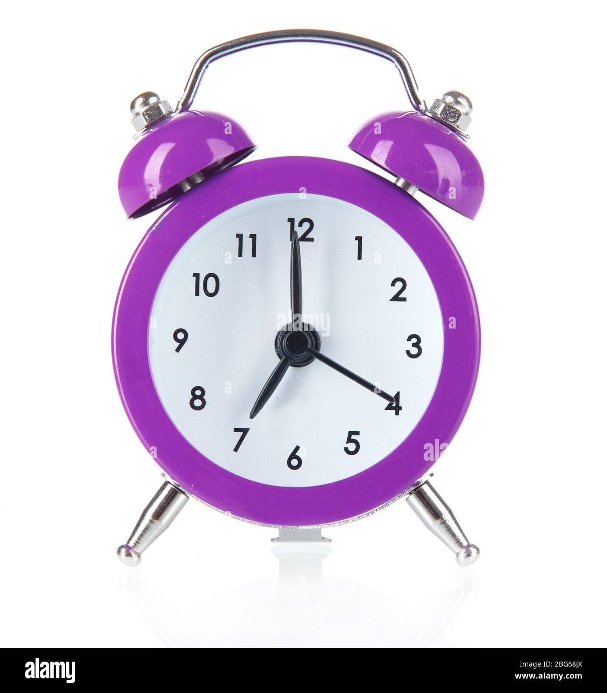 Purple alarm clock isolated on white Stock Photo Alamy