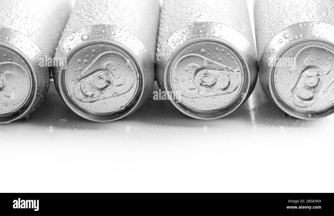 Metal cans of beer, isolated on white Stock Photo Alamy
