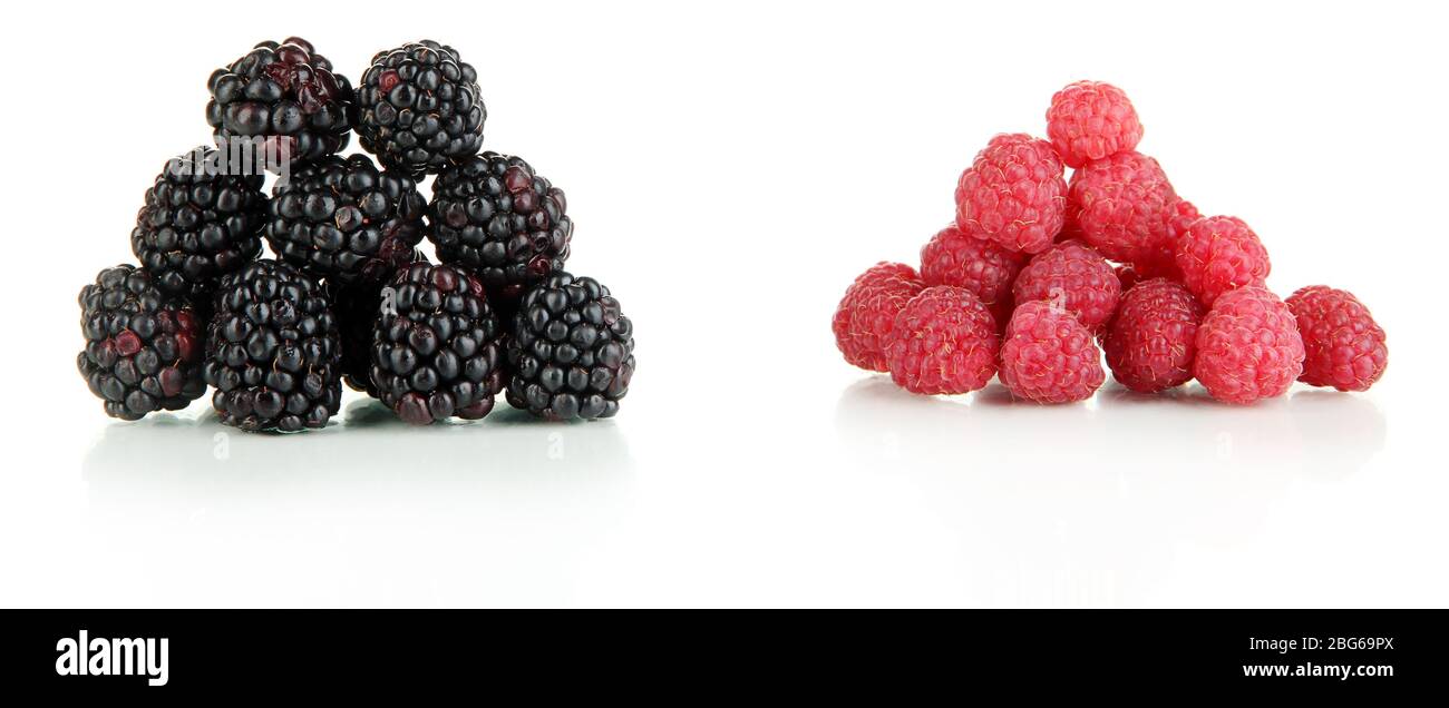 Ripe raspberries and blackberries isolated on white Stock Photo - Alamy