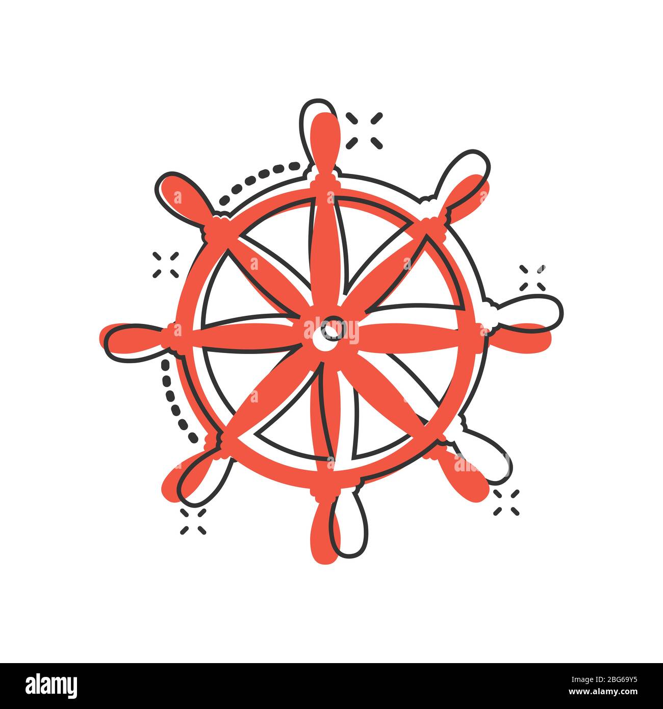 Helm wheel icon in comic style. Navigate steer cartoon vector ...