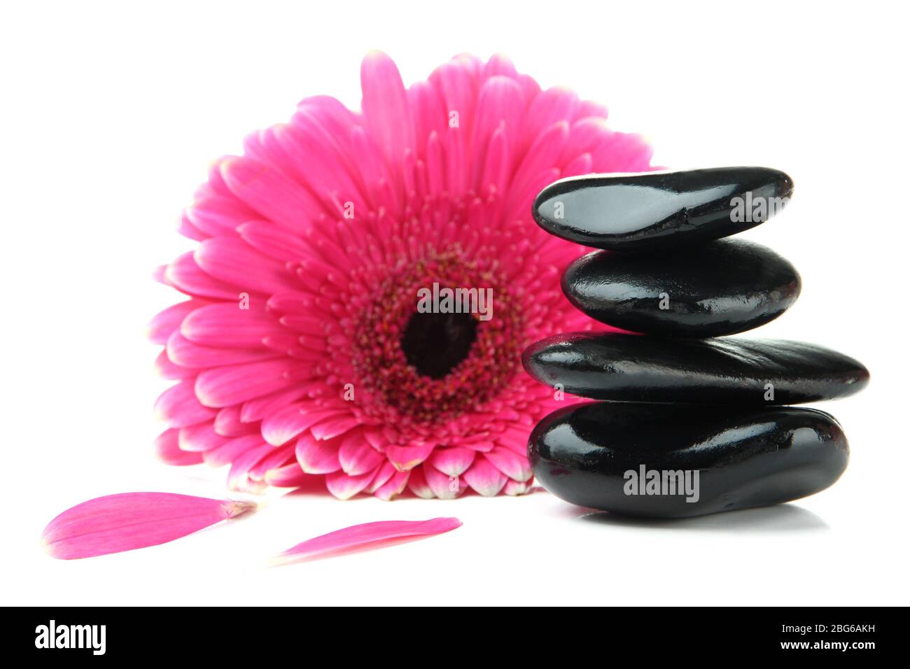 Spa stones and gerbera isolated on white Stock Photo - Alamy