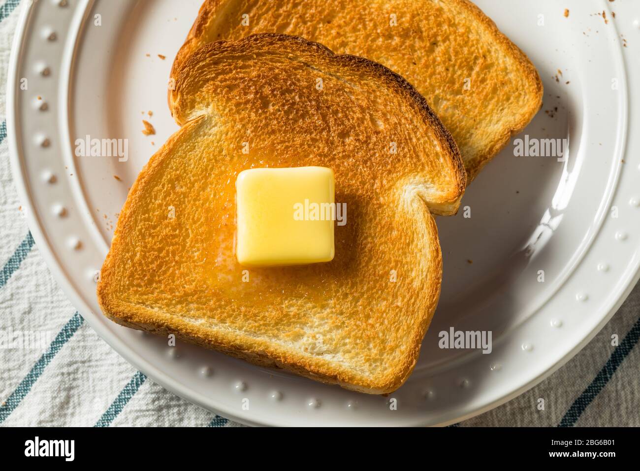 Homemade Warm Buttered Toast for Breakfast on a Plate Stock Photo - Alamy