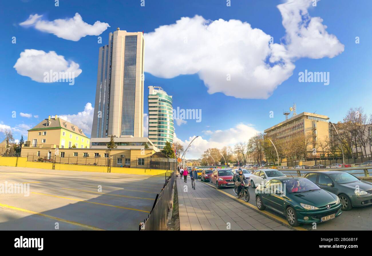 Ankara/Turkey-April 08 2019: Busy Traffic on Ataturk boulevard from Kavaklidere to Kizilay direction. Stock Photo