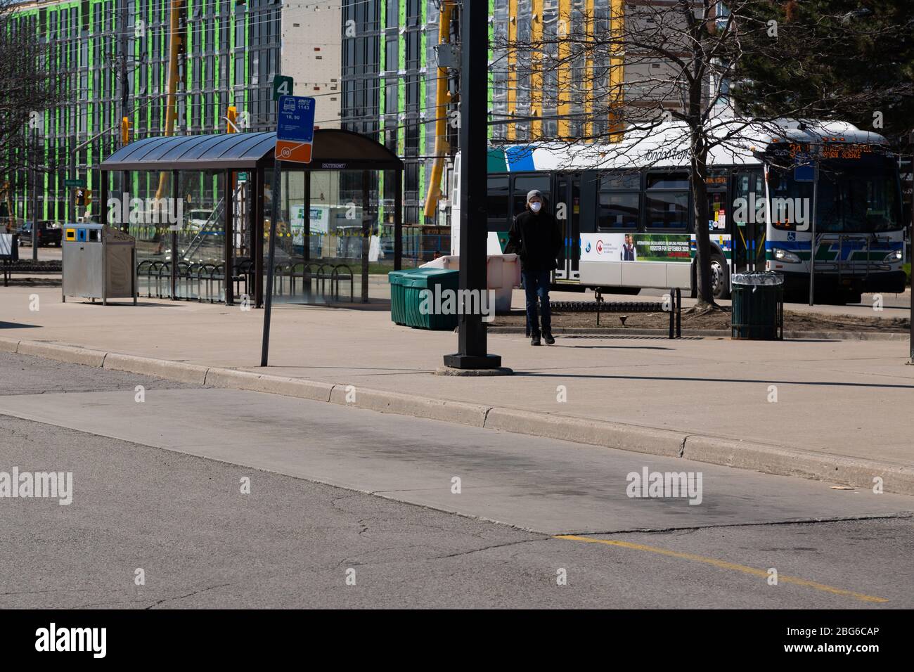 Closed and boarded up shops stores and restaurants in London, Ontario