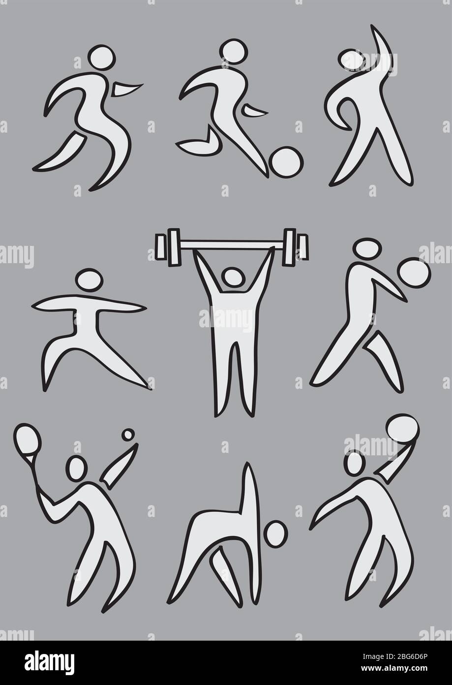 Collection of simple vector illustration of sports icons in ...