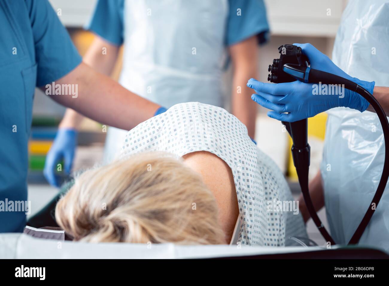 Patient and doctor in hospital during colonoscopy Stock Photo Alamy