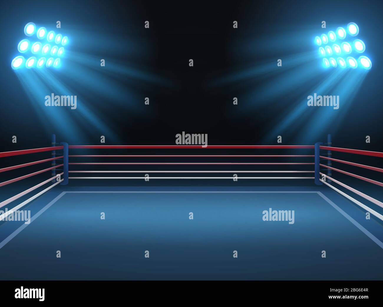 Empty wrestling sport arena. Boxing ring dramatic sports vector background. Sport competition ring for wrestling and boxing arena illustration Stock Vector