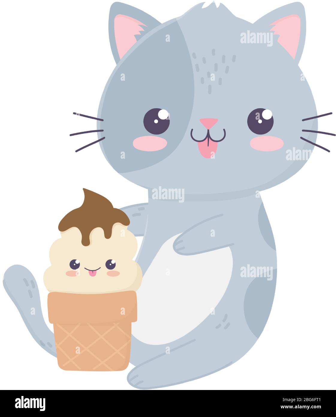cute little cat with ice cream kawaii cartoon character vector ...