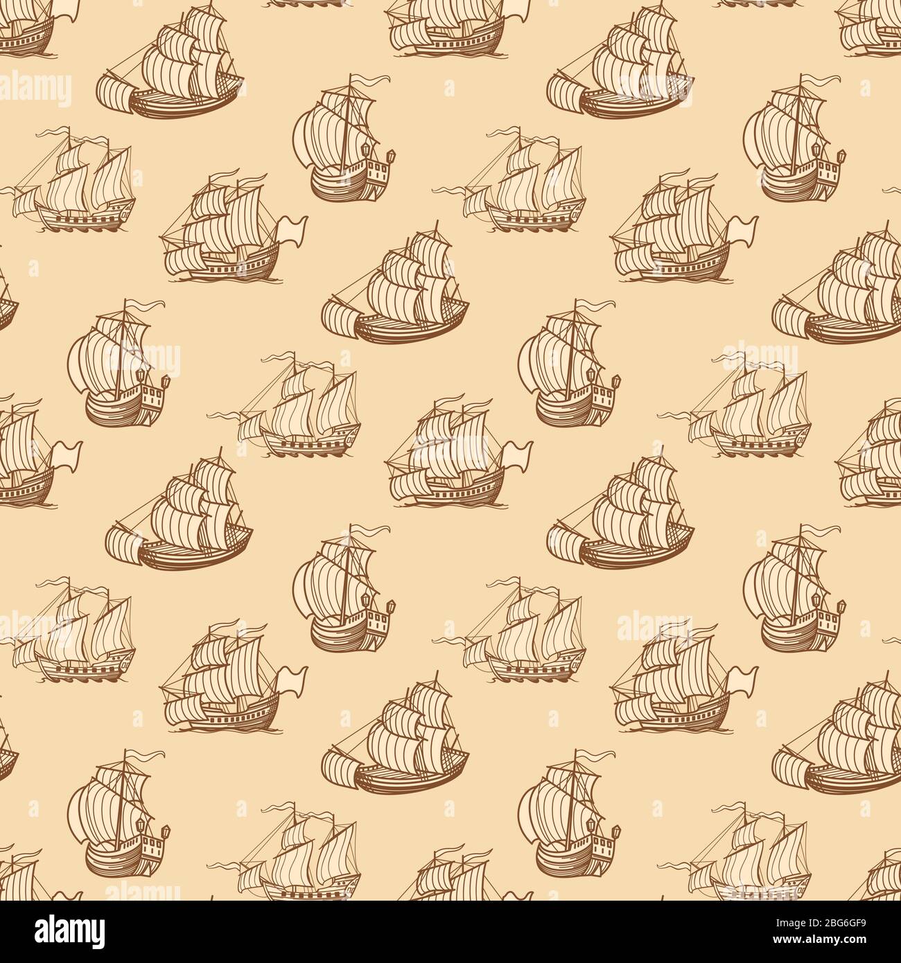 Vintage ships seamless pattern. Antique boats texture background. Vector illustration Stock Vector