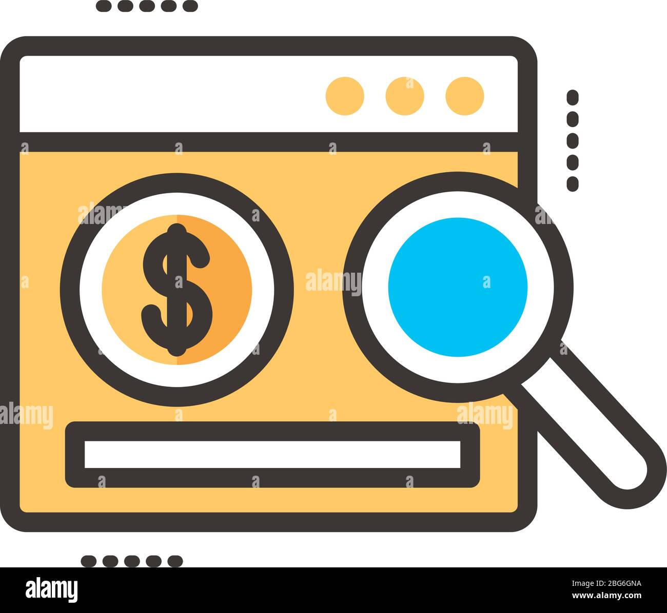 coin dollar in webpage with magnifying glass line and fill style Stock ...