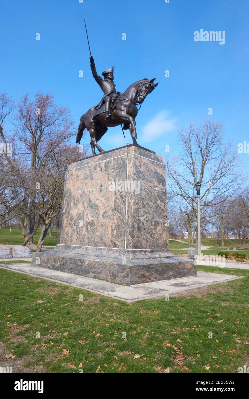 Statue of Andrzej Tadeusz Bonawentura Kościuszko, in Kosciuszko Park, Milwaukee Wisconsin. Stock Photo